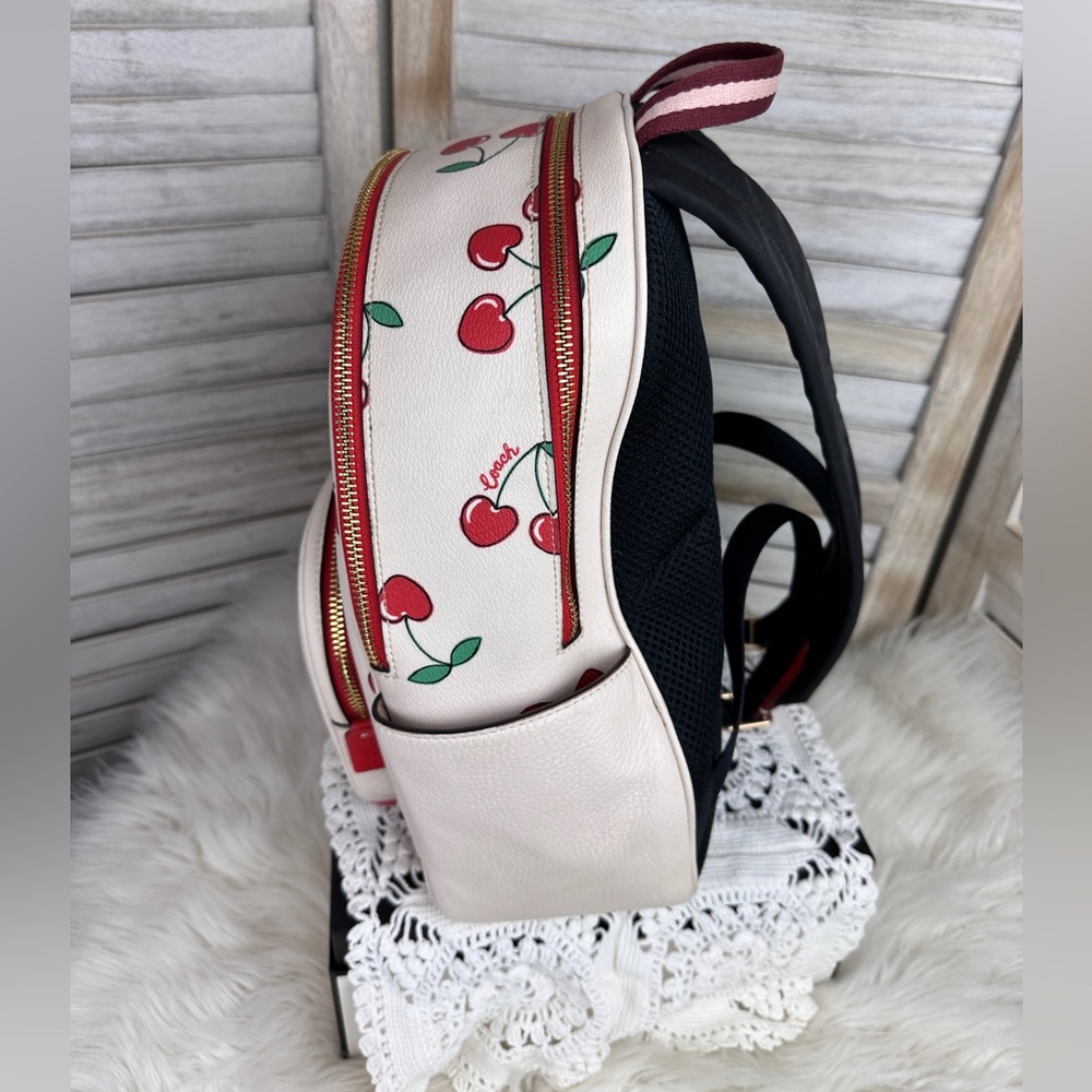 White Leather Coach Court Backpack Heart Cherry Print Limited Edition - Picture 7 of 13